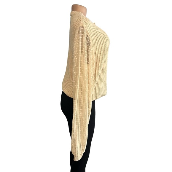 Zara Cream Knit Sheer Long Sleeve Sweater - Picture 4 of 8